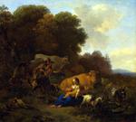 欧洲12-19世纪油画一_BERCHEM, Nicolaes - A Peasant playing a Hurdy-Gurdy to a Woman and Child